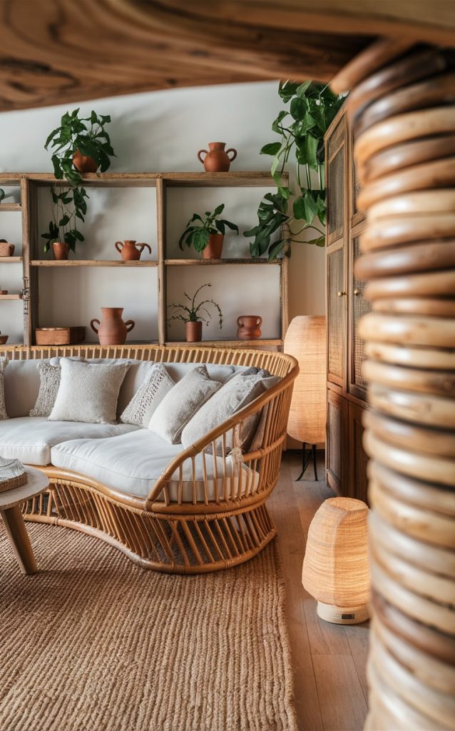 a couch in a room with plants